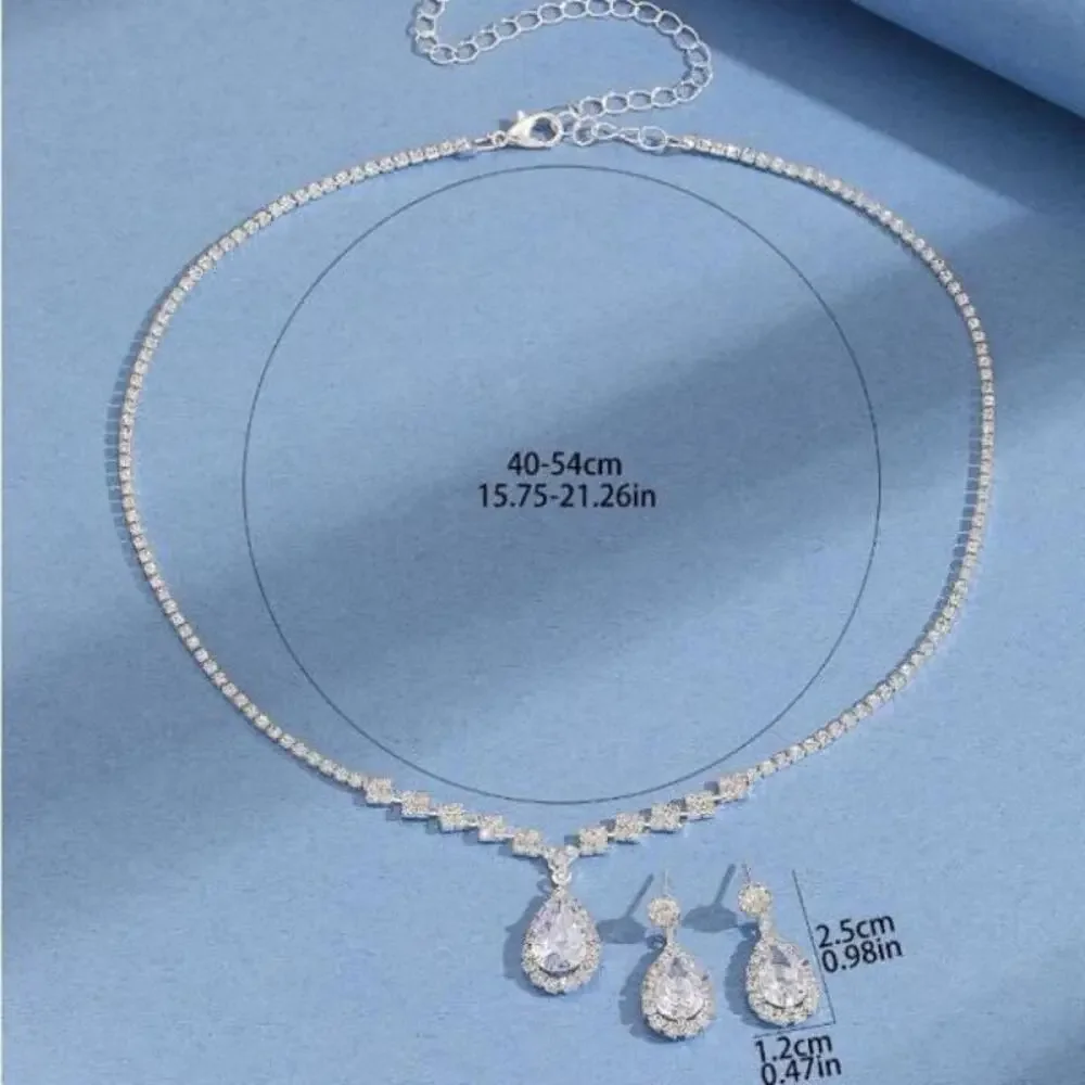 2444 NIP Silver Bridesmaid Crystal Necklace Earrings Set Wedding Bridal Jewelry